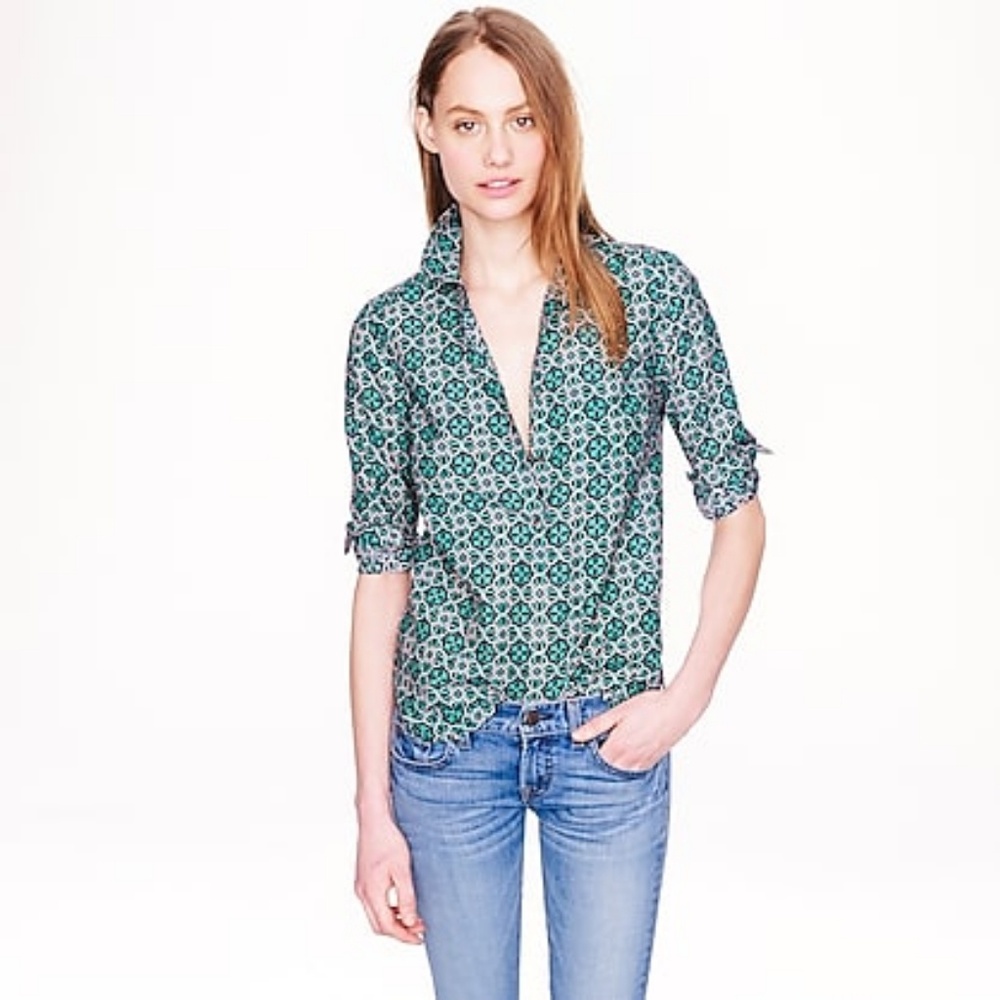 J. Crew | Green Pink Trellis Print Popover